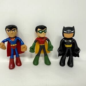 Lot of 3 Mattel DC Comics Batman Robin Superman Action Figures Bendable Toy